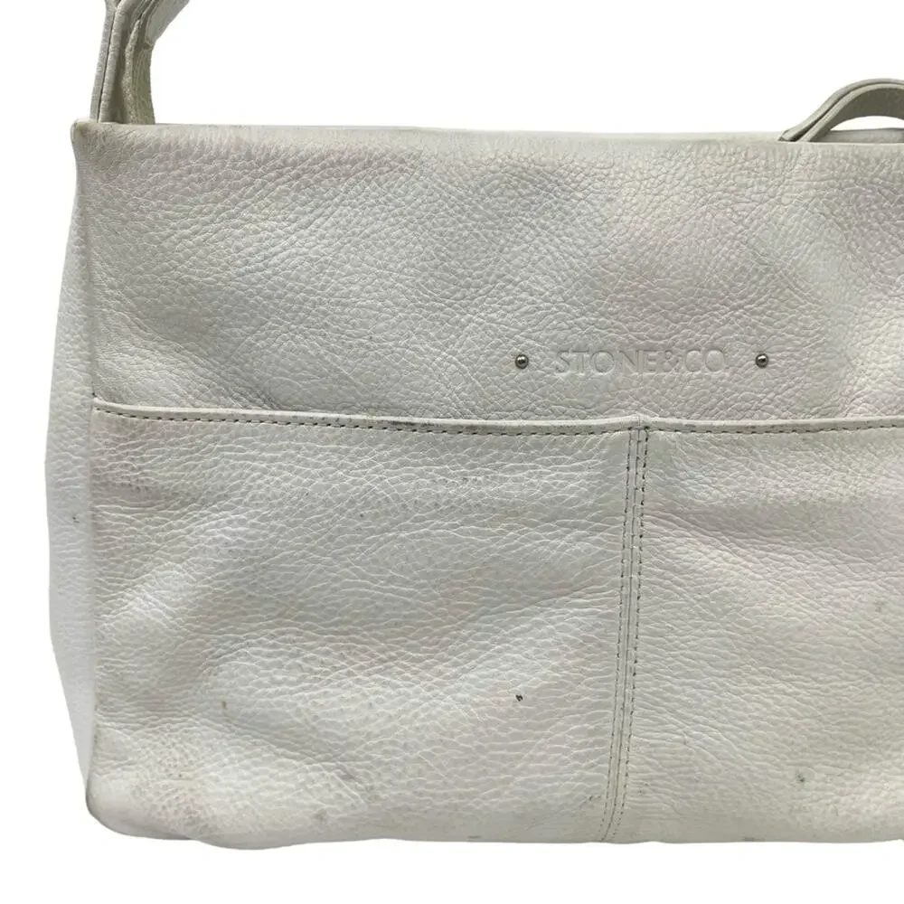 STONE & CO MOUNTAIN White Genuine Leather Shoulder Bag Purse Handbag Tote